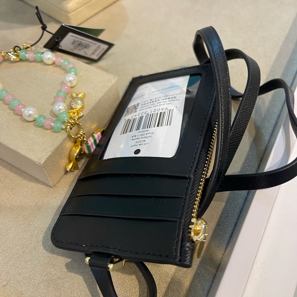 Kate Spade Card Case Lanyard Saffiano Leather Black NWT - Picture 10 of 16